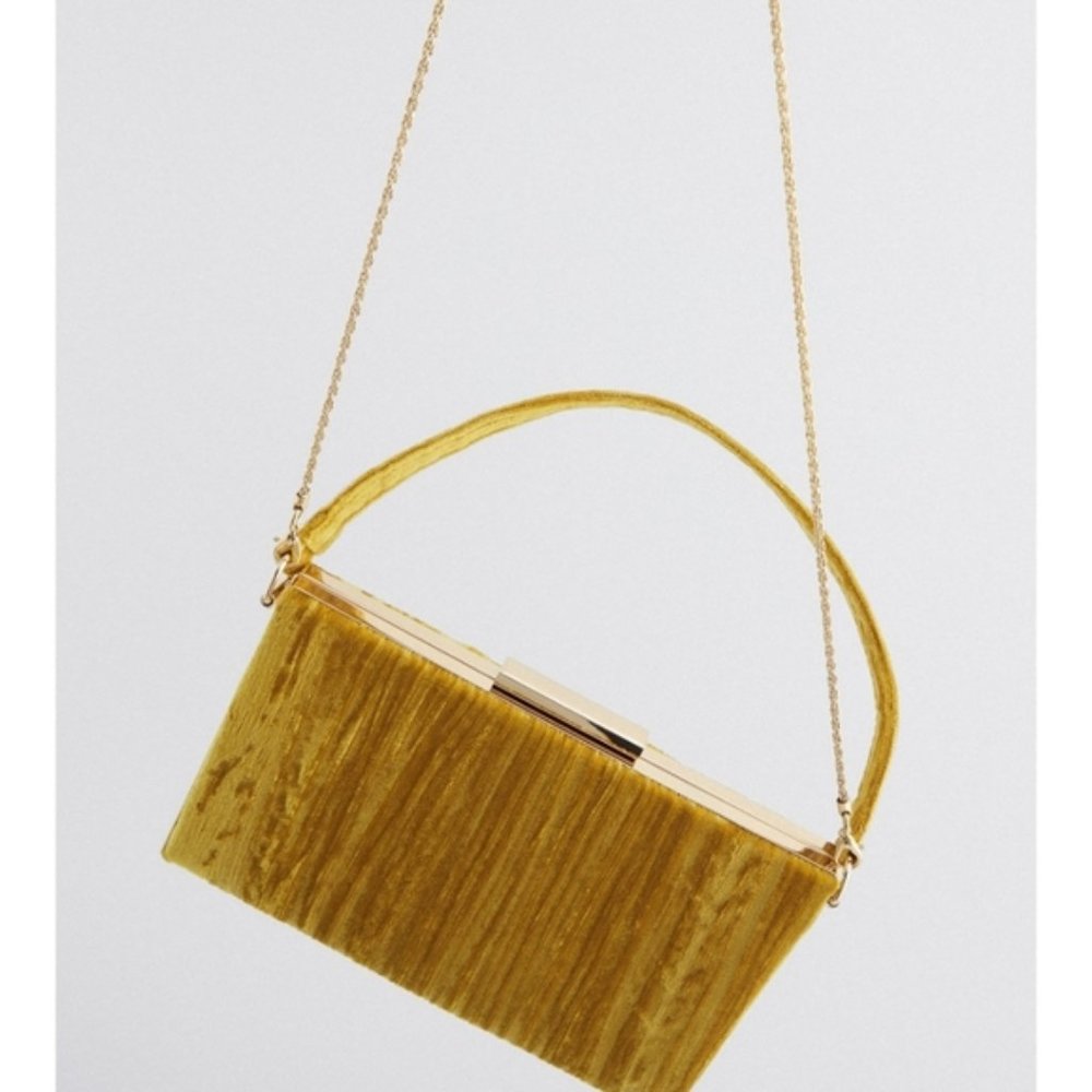 ZARA WOMEN'S MUSTARD YELLOW VELVET HANDBAG